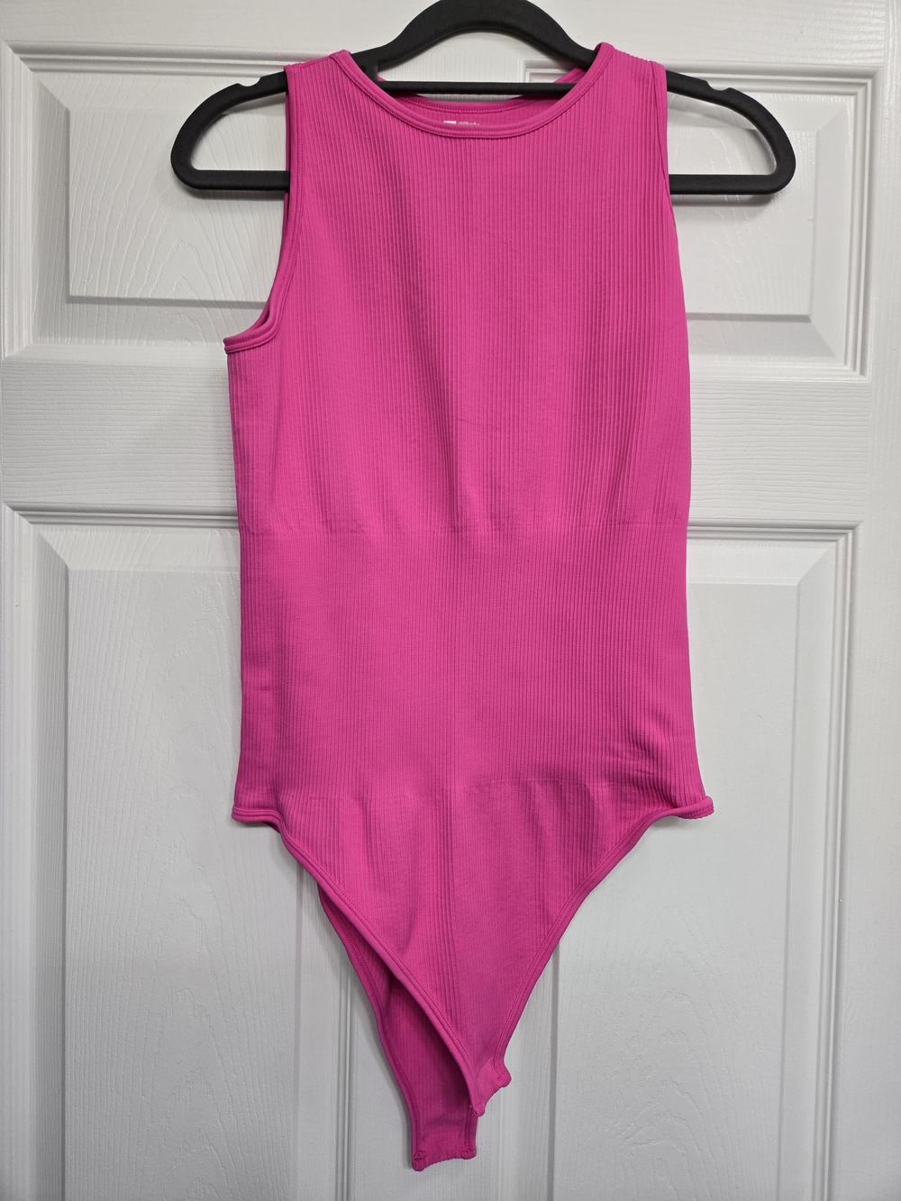 Women's Ribbed Hot Pink Sleeveless Bodysuit